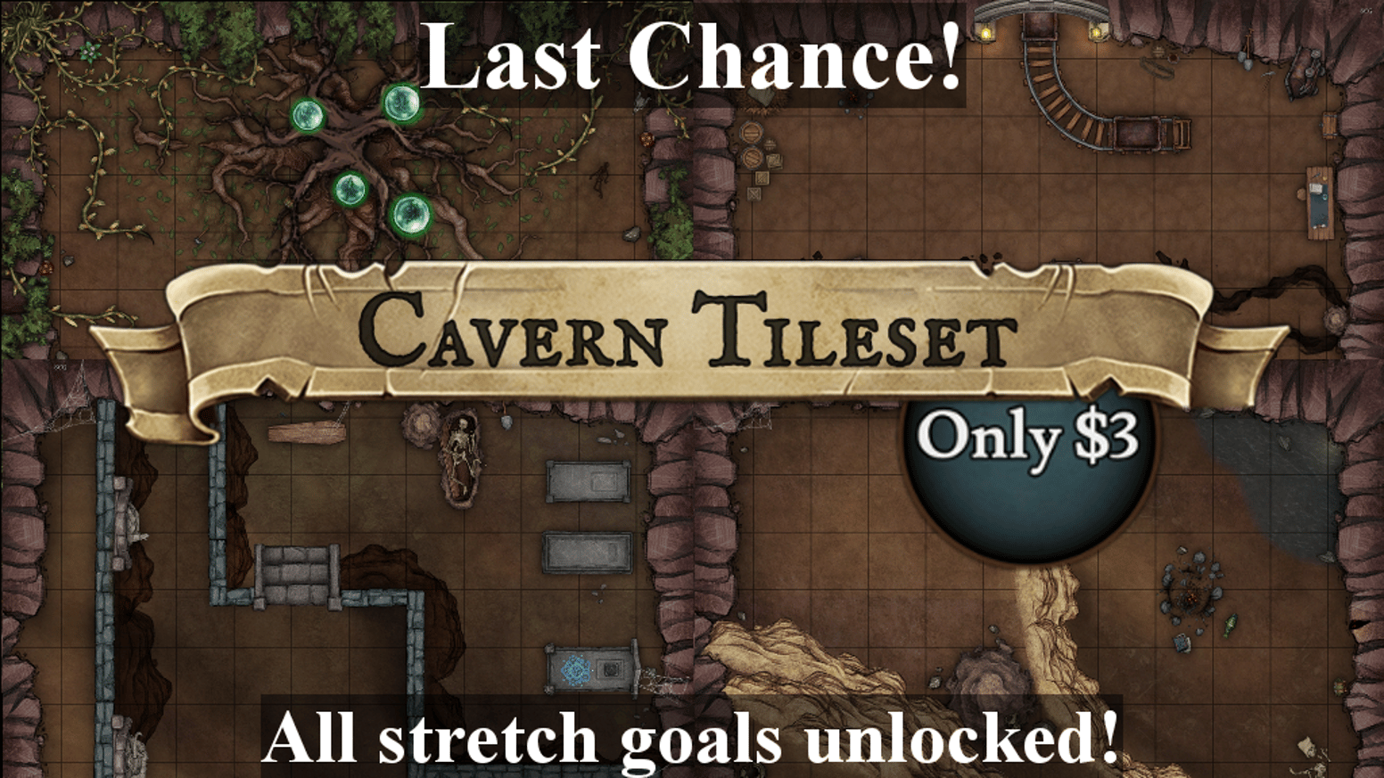100 battle map tiles! TY Backers! Craft cavern settings for your favorite roleplaying game. Usable with roll20, VTT, ttrpg, and dnd!