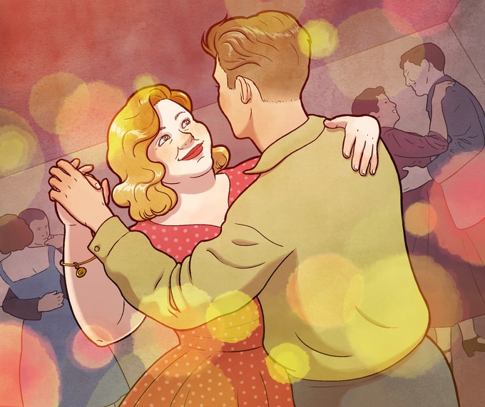 Romance kindles in the lumber camp dances, a lumberjill dances with a handsome suitor.